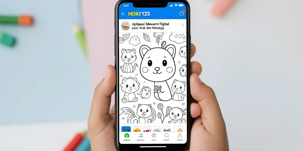 Antarmuka aplikasi HOKI123 yang ramah anak untuk mewarnai.