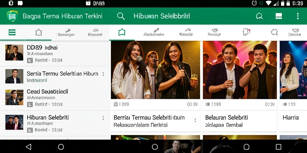 Screenshot aplikasi IDR89 menampilkan antarmuka berita selebriti yang menarik.