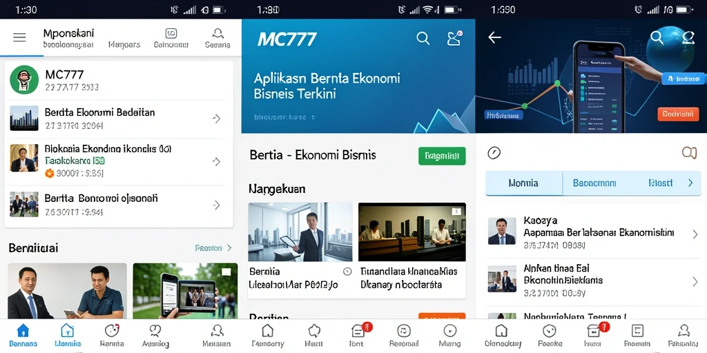 Tampilan antarmuka aplikasi MC777 dengan berita ekonomi terkini.