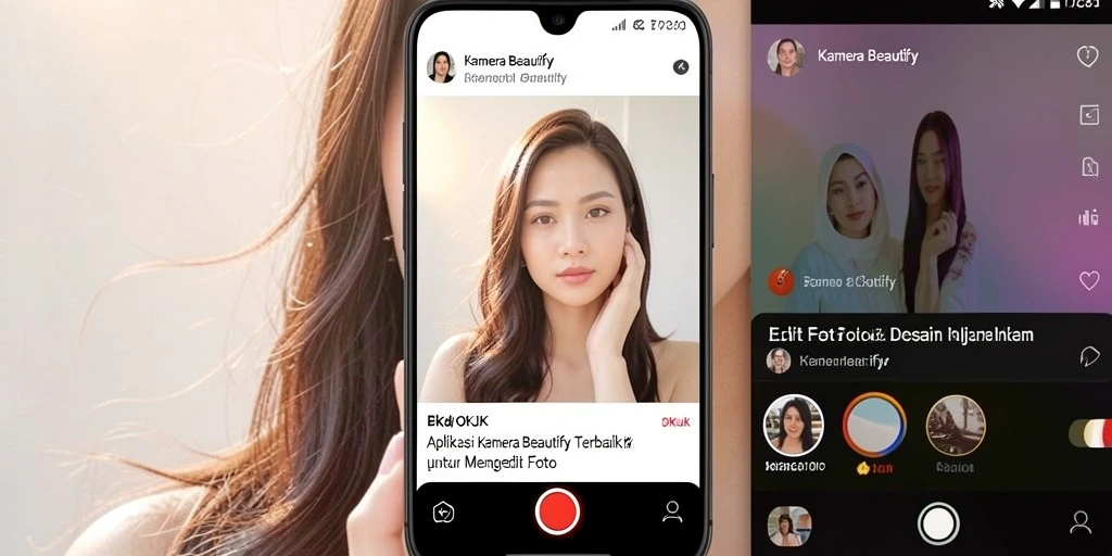 Antarmuka aplikasi OKJK dengan fitur Kamera Beautify yang menarik.