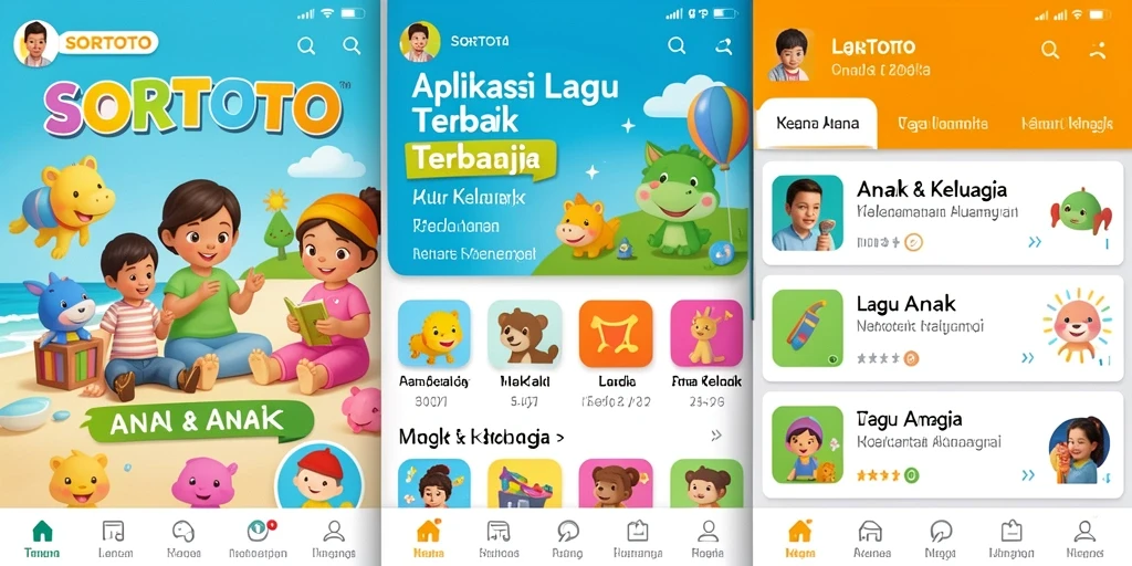 Antarmuka SORTOTO yang ceria dan ramah anak dengan berbagai lagu anak.